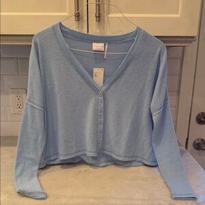 Urban Outfitters Sky Blue V-Neck Button-Down Crop Top